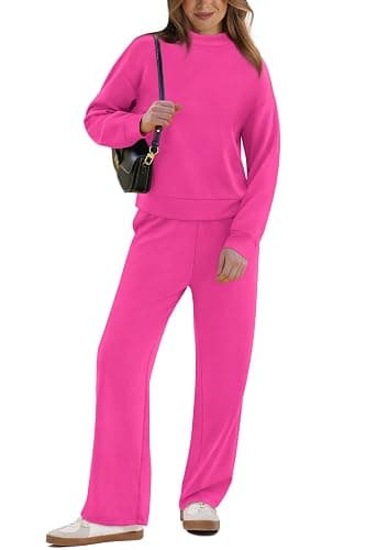 WIHOLL Two Piece Sets for Women Fall Outfits Lounge Sets Mock Neck Tops Wide Leg Pants Vacation Travel Airport Outfits thumbnail 2