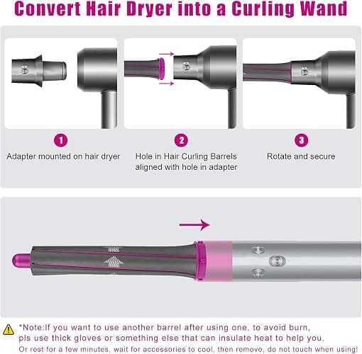 Hair Curling Iron Barrels & Round Brush Attachment for Dyson Supersonic Hair Dryer, 5 in 1 Hair Tools Replacement Parts Automatic Curling Suit, Accessories for Multiple Hair Styles thumbnail 2