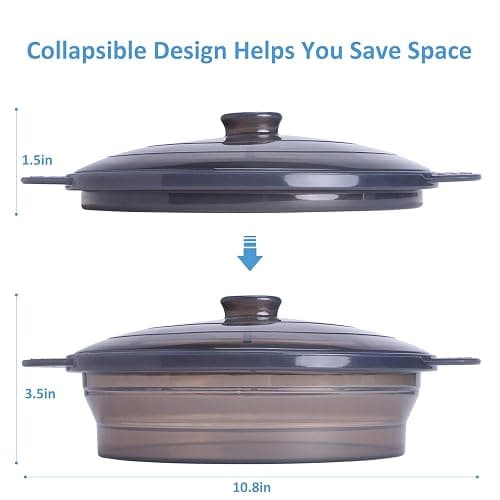 Microwave Steamer Cooker Collapsible Bowl Silicone Baked Potato Cookware with Handle Lid for Vegetables Fish Prep Meal Food with Removable Rack BPA Free Easy to Store Freezer Dishwasher Safe Black thumbnail 2