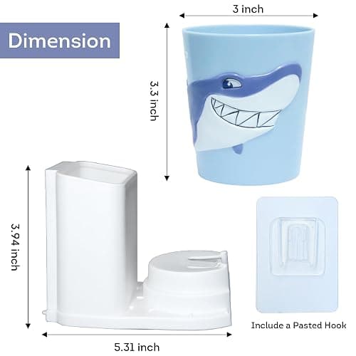 Lily's Home Kids Toothbrush Holder - 3D Shark Tumbler & Organizer Set - Fun Bathroom Storage Decor - Blue/White Design - Kids Bathroom Accessories - Space-Saving Holder for Toothbrush/Toothpaste thumbnail 2