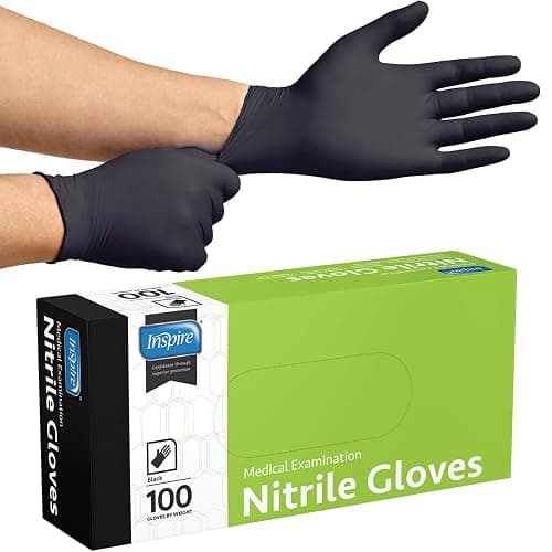 Inspire Black Nitrile Disposable Gloves | 4.5 Nitrile Disposable Safety Medical Cooking Cleaning Gloves - Image 1