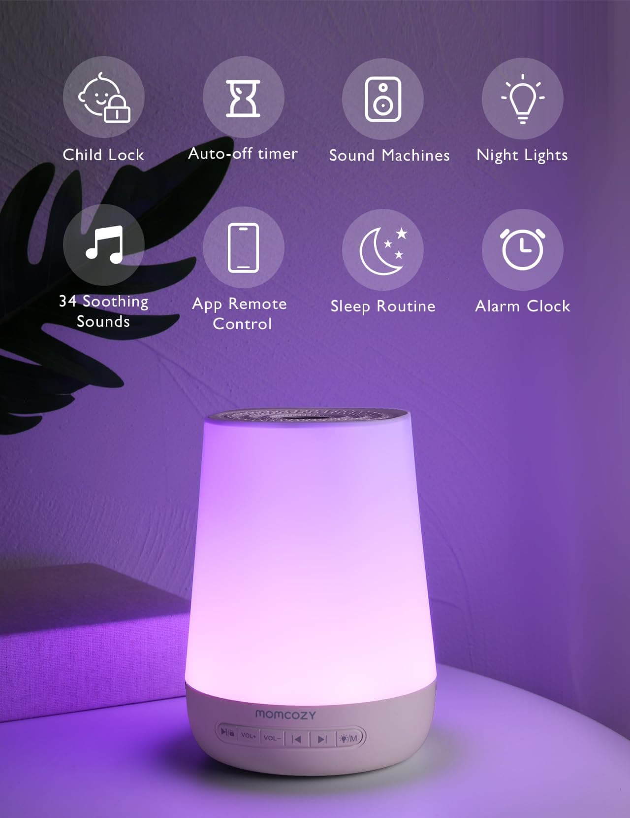 Baby Sound Machine, Momcozy White Noise Machine for Baby Sleeping with Night Light, Toddler Sleep Trainer 34 Soothing Sleep Sounds, Timer, App Remote Control, Personal Sleep Routine Alarm Clock(Blue) thumbnail 2