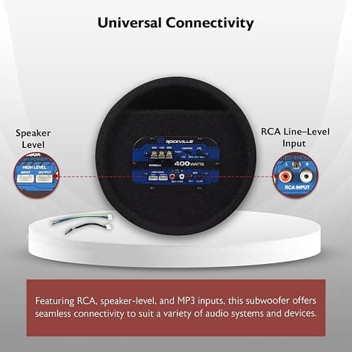 Rockville RTB80A Powered Subwoofer Bass Tube, 8", 400W Peak/200 Watts RMS, Deep Bass, Built-In Amp, Crossover, Vented Enclosure, Perfect for Car Audio thumbnail 5
