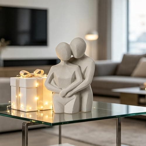 Guichifun Couple Hugging Statue Home Decor - Beige Lover Embrace Sculpture Romantic Figurine for Home Décor Wedding Modern Minimalist Art for Bedroom Living Room Shelf Gift 7.25 x 4.25 x 10.5 Inch thumbnail 5