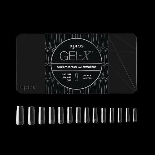 Aprés Gel-X® Square Box of Nail Tips | 280 Gel-X Tips, Soft Tips, 14 Sizes 00-9 | Half-sizes Included (Natural Square Long, 280 Count) - Image 1