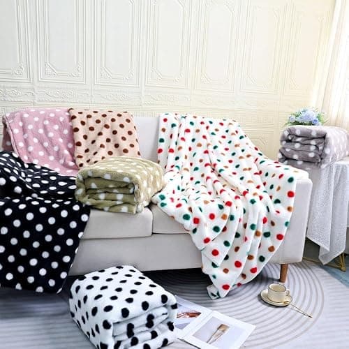 Soft Plush Throw Blanket with Polka Dots, Luxury Faux Fur,Doule Side, Multiple Colors Available,Gift for Women (Khaki and Brown, Twin(63" x 79")) thumbnail 9