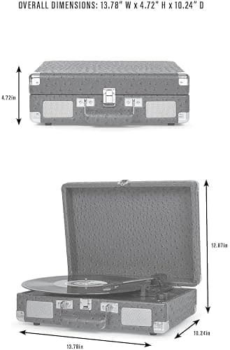 Crosley CR8005F-BK Cruiser Plus Vintage 3-Speed Bluetooth in/Out Suitcase Vinyl Record Player Turntable, Black/Red thumbnail 12