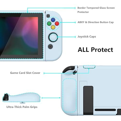 playvital ZealProtect Soft Protective Case for Nintendo Switch, Flexible Joycon Cover Slim Cover for Nintendo Switch with Screen Protector & Thumb Grips & Direction Button Caps - Sky Blue thumbnail 5