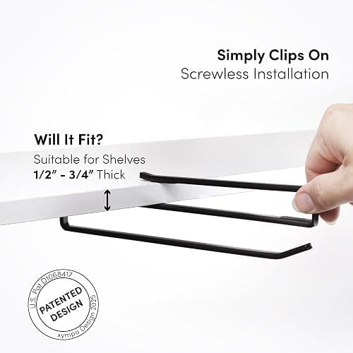 xympo Coffee Mug Hanger for Cabinet, Clip-On Shelf, for Cups, Utensil, Tumbler Lid, Screwless Install (Pack of 2), Fits Shelves up to 3/4" thumbnail 5