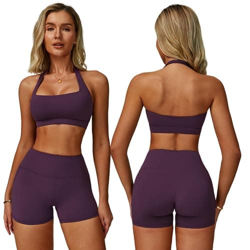 ABOCIW Workout Sets for Women Square Neck Halter Sports Bra High Waist Biker Shorts 2 Piece Gym Yoga Outfits - Image 1