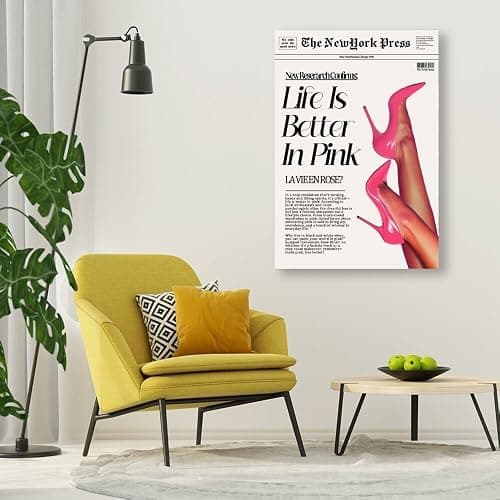 Trendy Pink Posters News Newspaper Wall Art Canvas Prints 70s Life Is Better in Pink Hot Girly Preppy Aesthetic Poster for Cool Girl Bedroom Apartment Room Home Dorm Wall Decor 8x12inch Unframed thumbnail 3