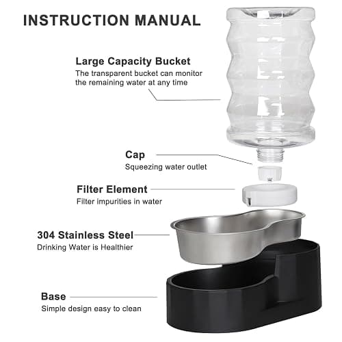RIZZARI Dog Food Water Dispenser: 7L Automatic Black Large Stainless Steel Waterer with Filter - Gravity Water Feeder - Healthy Hydration for Pets Indoors Outdoors thumbnail 3