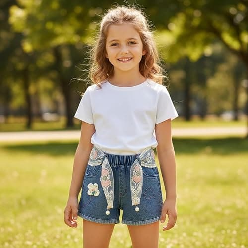 Peacolate 4-10Y Little&Big Girls Denim Summer Shorts Teens Elastic Waistband Heart Jeans thumbnail 2