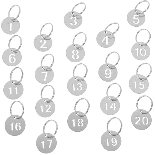 NUOBESTY 1-20 Stainless Steel Numbers Tags, Numbered Keychain Tags with Key Rings, Stainless Steel Keychains with Rings for Dormitory Keys House Lockers - Image 1