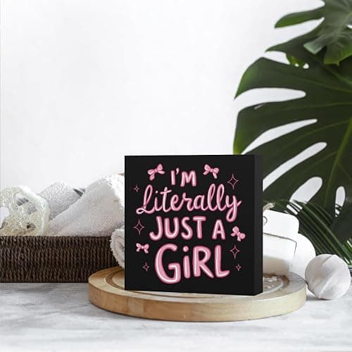Pink Room Decor Light Pink Dorm Room Decoration for Girl Decor for Bedroom I'm Literally Just A Girl Girly Bowknot Signs for Home Dorm Wall Desk Shelf Tabletop Decoration (black) thumbnail 4