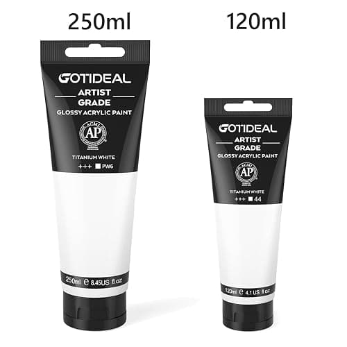 GOTIDEAL Acrylic Paint Titanium White Tubes(250ml, 8.79 oz) Non Toxic Non Fading,Rich Pigments for Painters, Adults & Kids, Ideal for Canvas Wood Clay Fabric Ceramic Craft Supplies thumbnail 4
