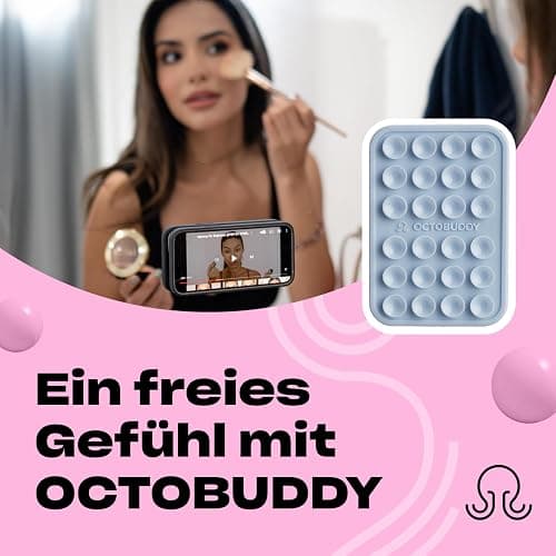 OCTOBUDDY Classic - Silicone Suction Phone Case Adhesive Mount - Hands-Free, Strong Grip Holder for Selfies & Videos - iPhone & Android Compatible - 2.25″ x 3.25″, Baby Blue thumbnail 3