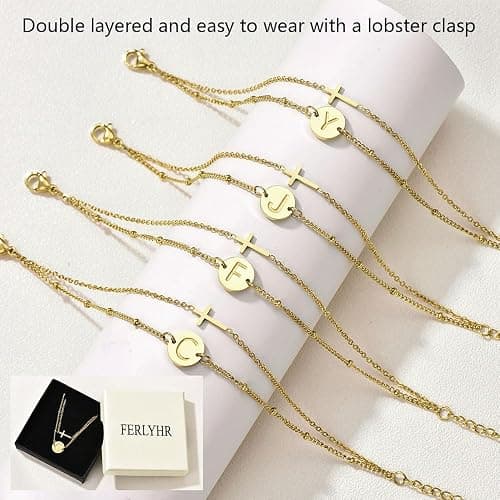 FERLYHR Cross Bracelet for Women Initial Bracelets for Women Dainty Layered Beaded Disc Monogram Gold Faith Cross Bracelet Christian Religious Jewelry Gift thumbnail 6