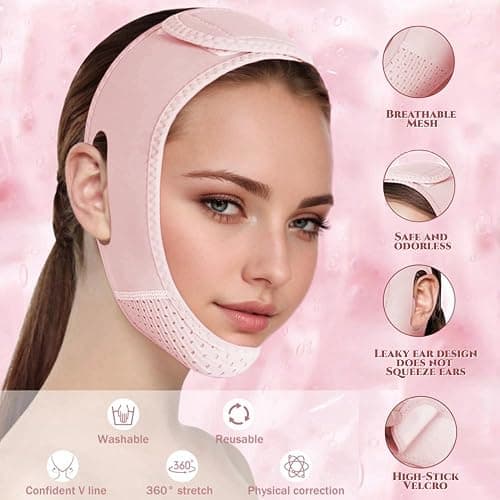 ROWMATE V Line Lifting Mask Chin Strap for Sleeping, V Line Lifting Mask for Women,Jaw Exerciser，Medium,LightPink thumbnail 8