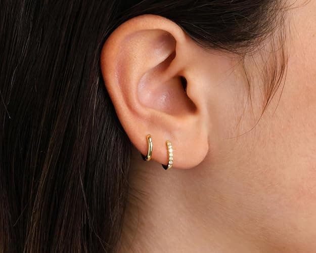 3 Pairs Cute Small Gold Filled Hoop Earrings Set for Women Diamond-Like Shine Cubic Zirconia Stud Earrings for Sensitive Ears thumbnail 7
