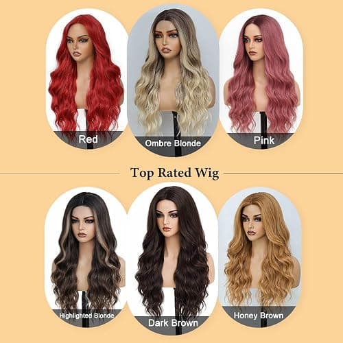 HMHIFI Blonde Wig for Women,26 Inch Long Wavy Curly Middle Part Hair | Soft face-framing layered waves,Tangle resistant,Easy-style,Adjustable,Daily wear,party,photo,Halloween costume thumbnail 9