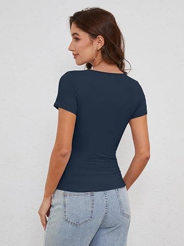 Minetom Damen T-Shirt Slim Fit Basic Kurzarm Crop Top Casual Rundhalsausschnitt Y2K Tops Sommer Oberteile Stretch Eng Mädchen Teenager Streetwear Vintage Aesthetic Outfit thumbnail 4