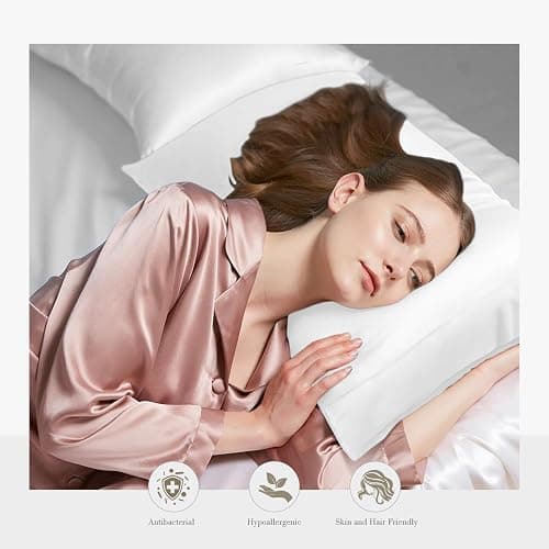 WishSmile Standard Pillow Cases Cooling Pillowcases Set of 2 Breathable Cool Silky Soft Rayon Derived from Bamboo Fabric,Hair and Skin Friendly,White,20x26IN thumbnail 3