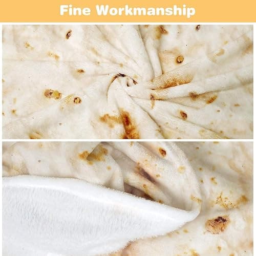 Burrito Tortilla Throw Blanket, 2.0 Double Sided Burritos Taco Tortilla Wrap Blankets,Giant Funny Realistic Flannel Food Round Blankets,Funny Gifts for Kids Newborn Toddler Dog Cat Baby Shower 47in - Yellow - 47in thumbnail 4