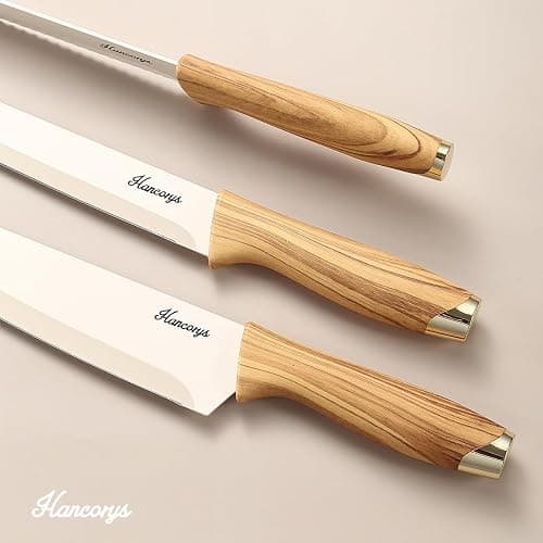 Hancorys Knife set, 13 Pieces Kitchen Knives Set, Nonstick Ceramic Anti-Rust Coating and Blade Guard, Holiday Gifts for Kitchen, Camping Essentials thumbnail 4