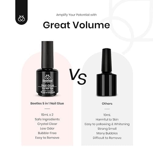beetles Gel Polish 5 in 1 Nail Glue and Base Gel Kit for Acrylic Nails,2 Pcs 15ml Super Strong Brush for False Nails Tips, Led Lamp Required Nail Art Gift thumbnail 5