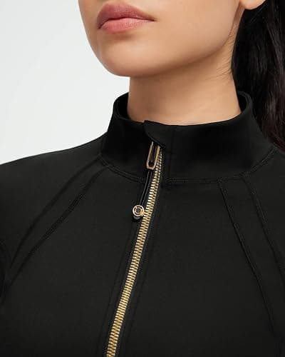 SUUKSESS Women Golden Full Zip Up Workout Cropped Jackets Lightweight Athletic Yoga Tops thumbnail 6