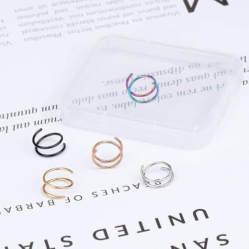 ONESING 20G Double Nose Ring Hoop for Single Piercing - 2-36 Pcs Jewelry for Women thumbnail 7