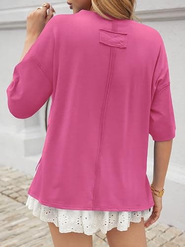UNCLECAT Womens Oversized T Shirts Summer Trendy Short Sleeve Crew Neck Tops Loose Fit Side Slit Tee thumbnail 3