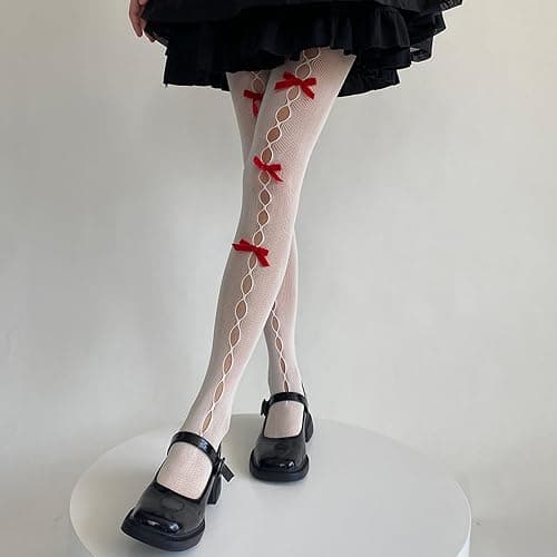 TUSFTAY Women Lolita Tights with Bows Cute Mesh Hallow Harajuku Stockings 80S 90S Female Girls Gothic Lace Stockings Leggings thumbnail 5