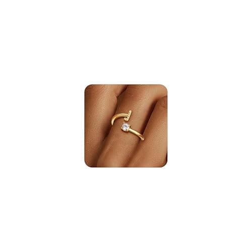 Eaciy Gold Rings for Girls Women - Dainty 14K Gold Plated Adjustable Letter Rings Teen Girls Gifts Trendy Stuff Initial Ring Teen Girl Birthday Christmas Gift for Girl Non Tarnish - Image 1