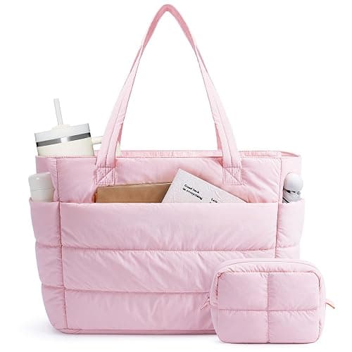 Narwey Nylon Puffer Tote Bag for Women, Quilted Work Nurse Teacher Tote Bag | Lightweight, Puffy, Aesthetic, Trendy, 15.6 Laptop Sleeve, 40oz Tumble holder, Shoulder Bag for Travel, Gym, Holiday Gifts - Image 1
