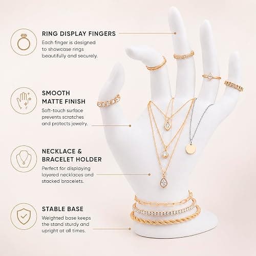 ChezMax Jewery Display Hand Ring Holder - Jewelry Organizer Stand, Necklace Stand, Preppy Jewelry Holder, Aesthetic Room Decor, White Cute Y2k Room Decor for Women thumbnail 6