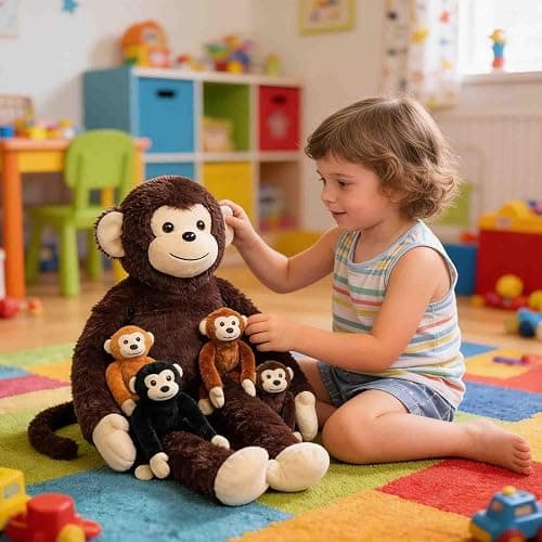 XYHQYB 5 in 1 Monkey Stuffed Animal, 24" Large Huggable Stuffed Monkey Plush Toys with 4 Baby Monkeys, Hanging Monkeys Plushies Gifts for Kids Boys Girls Christmas Birthday Jungle Forest Party Decor thumbnail 2