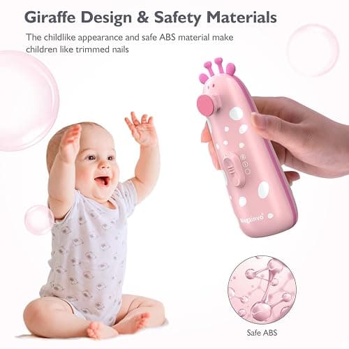 Baby Nagelfeile Elektrisch,Megainvo Baby Nagelscheren Nagelpflegeset Elektrische Nagelfeile Baby Erstausstattung Neugeborene Baby Nail Trimmer Elektrische Baby Nageltrimmer Maniküre Pediküre Set - Rosa thumbnail 6