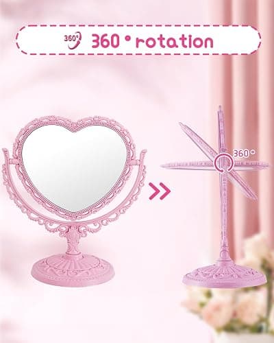 XPXKJ 7 Inch Vintage Heart Mirror - Elegant Desk Makeup Mirror with Double Sided 360 Degree Rotation Vanity Mirror for Coquette Room Decor thumbnail 4