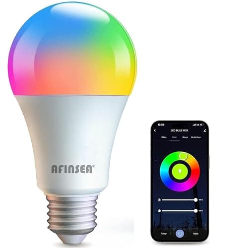 AFINSEA Smart Light Bulbs,WiFi & Bluetooth LED Light Bulb That Compatible with Alexa & Google Home, Color Changing Light Bulb, 10W A19 E26 2.4Ghz WiFi Light Bulbs 60 watt Equivalent, 800lm Dimmable - Image 1