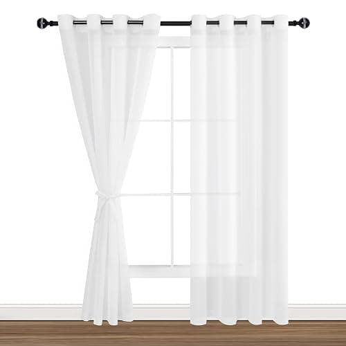 Hiasan Sheer Curtains for Bedroom with Tiebacks, Light Filtering Airy Breathable Voile Drapes Lightweight Grommet Window Curtains for Living Room, Sliding Glass Door, Off White, W52 x L84, 2 Panels thumbnail 2