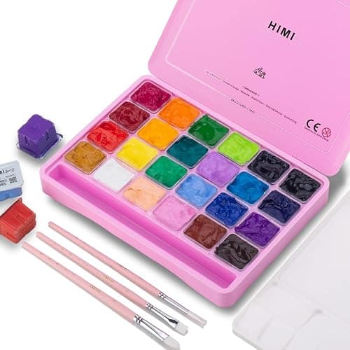 HIMI Gouache Paint Set, 24 Colors x 30ml/1oz with 3 Brushes & a Palette, Unique Jelly Cup Design, Non-Toxic, Guache Paint for Canvas Watercolor Paper - Perfect for Beginners, Students, Artists(Pink) - Image 1