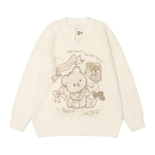 Cuteighteen Kawaii Cartoon Bear Sweaters Women Winter Cutecore Clothes Y2K Casual Loose Fit Soft Fuzzy Knit Pullover Top thumbnail 3