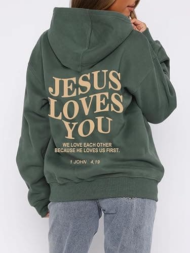 RIZUNTO Jesus Loves You Christian hoodies Religious Sayings hoodie Graphic Sweater Man Women Bible Pullover Y2K Sweatshirt thumbnail 4