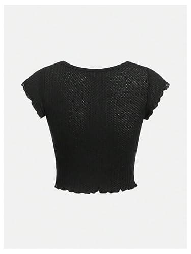 SOLY HUX Girl's Short Sleeve Sweetheart Neck T Shirts Waffle Knit Fitted Summer Tee Tops thumbnail 2