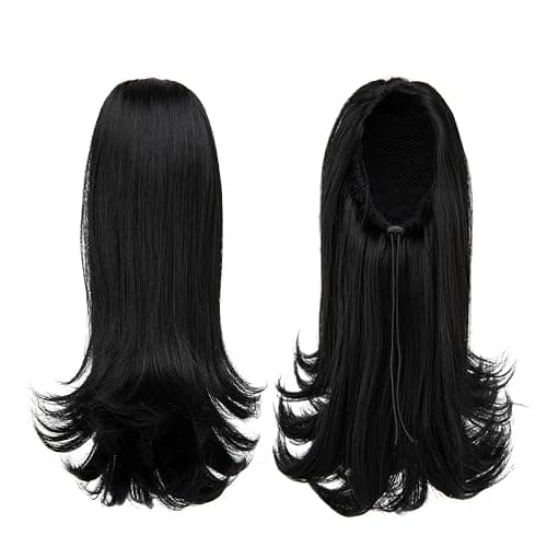 YUMOREAL Short Black Drawstring Ponytail Hair Extension for Black Women 14 Inch Straight Ponytail with End Curls Synthetic Fake Hairpieces thumbnail 2