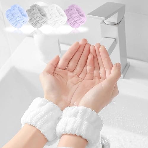 Wrist Bands to Wash Face, 8 Pcs Face Washing Wristbands, Skin Care Makeup Wristbands for Prevent Liquid from Spilling Down Your Arms (White, Gray, Blue, Purple) thumbnail 5