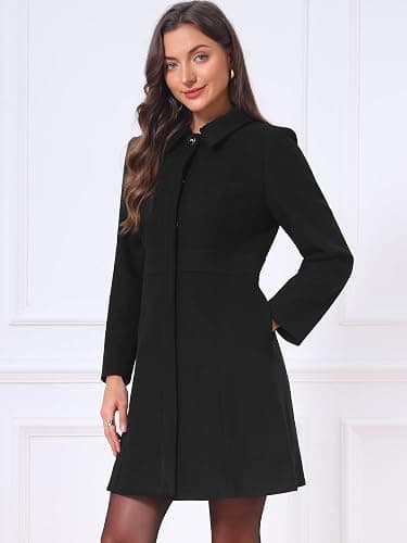 Allegra K Women's Winter Pea Coat Elegant A Line Fitted Work Midi Overcoat | Single Button, Lapel Collar, Warm Business Outerwear, Trendy Office Dress Outfit 2026 thumbnail 5