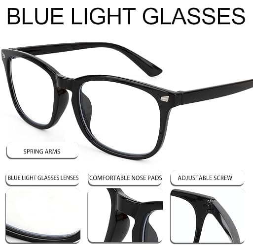 Nelisylux Blue Light Glasses for Men and Women, 2 Pack Non-Prescription Computer Glasses for Screen Use, Lightweight Fashion Eyeglasses for Office, Reading and Gaming, Black & Clear thumbnail 3
